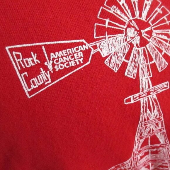 Vintage 90's Hanes Red Sweatshirt XL Rock County Cancer Society Windmill USA - Picture 3 of 6
